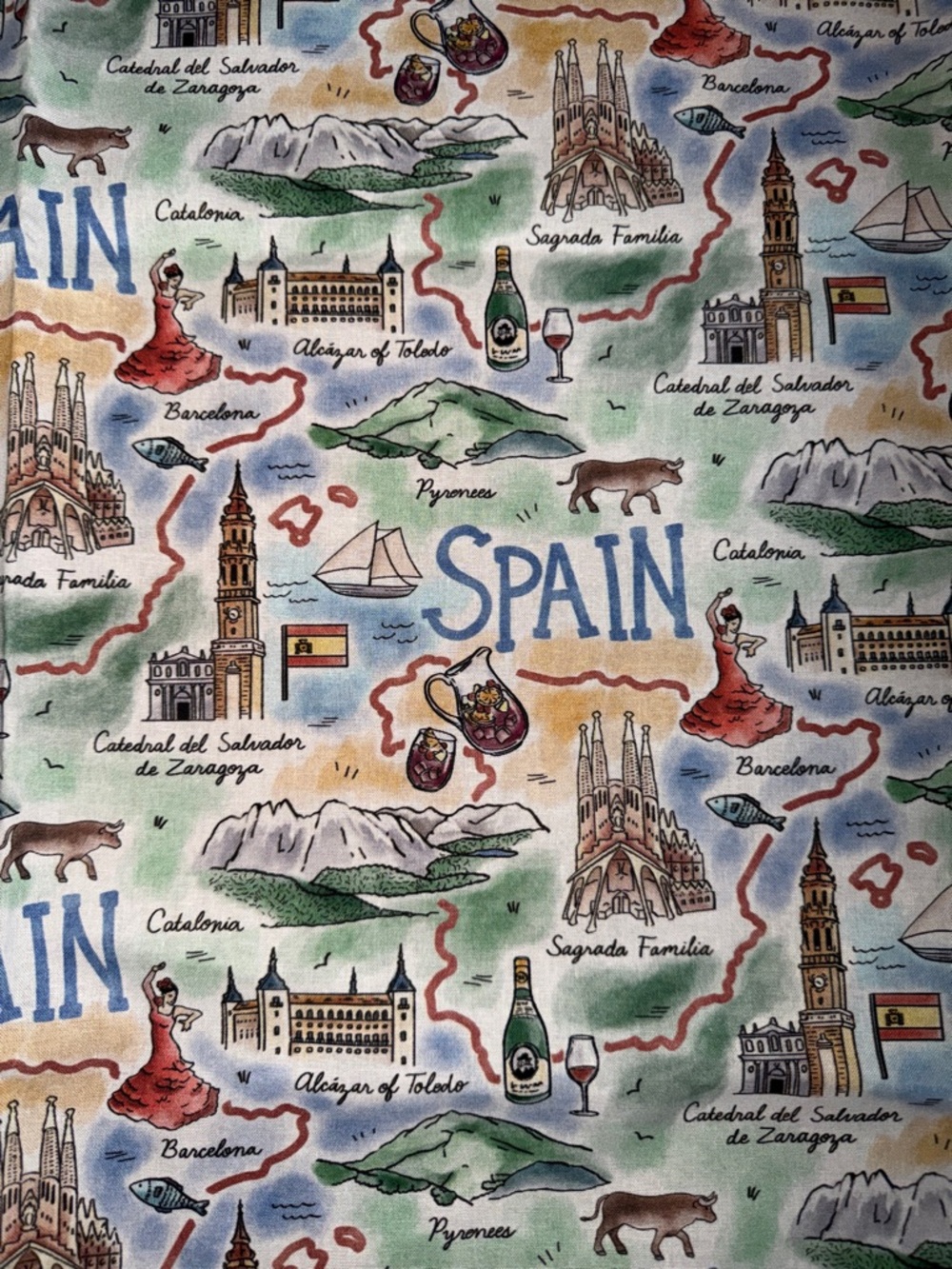 Joann Fabric Exclusive Spain Watercolor 2 yards travel fabric retired NWOT 73x44